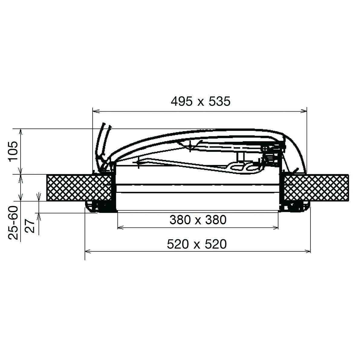 Dometic Mini Heki Style 400x400mm Roof light 43-60mm With ventilation